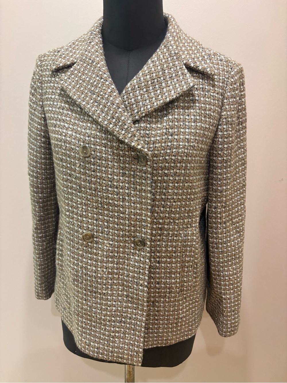 Brand new Womens Double-Breasted Tweed Peacoat - Beige